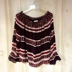 NWT Loft Red  Black Striped Off The Shoulder Top Sz M